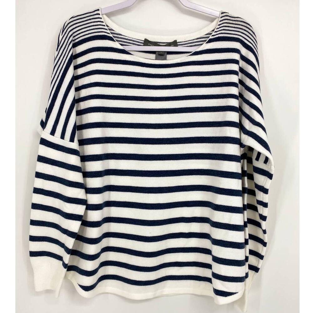 French Connection Women Drop Shoulder Blue White Striped Tunic Sweater NEW Large